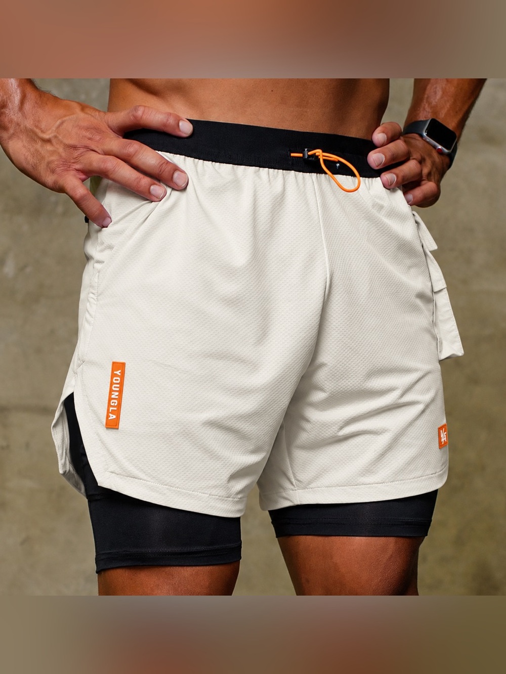 YoungLA Athletic Training Shorts | White & Orange